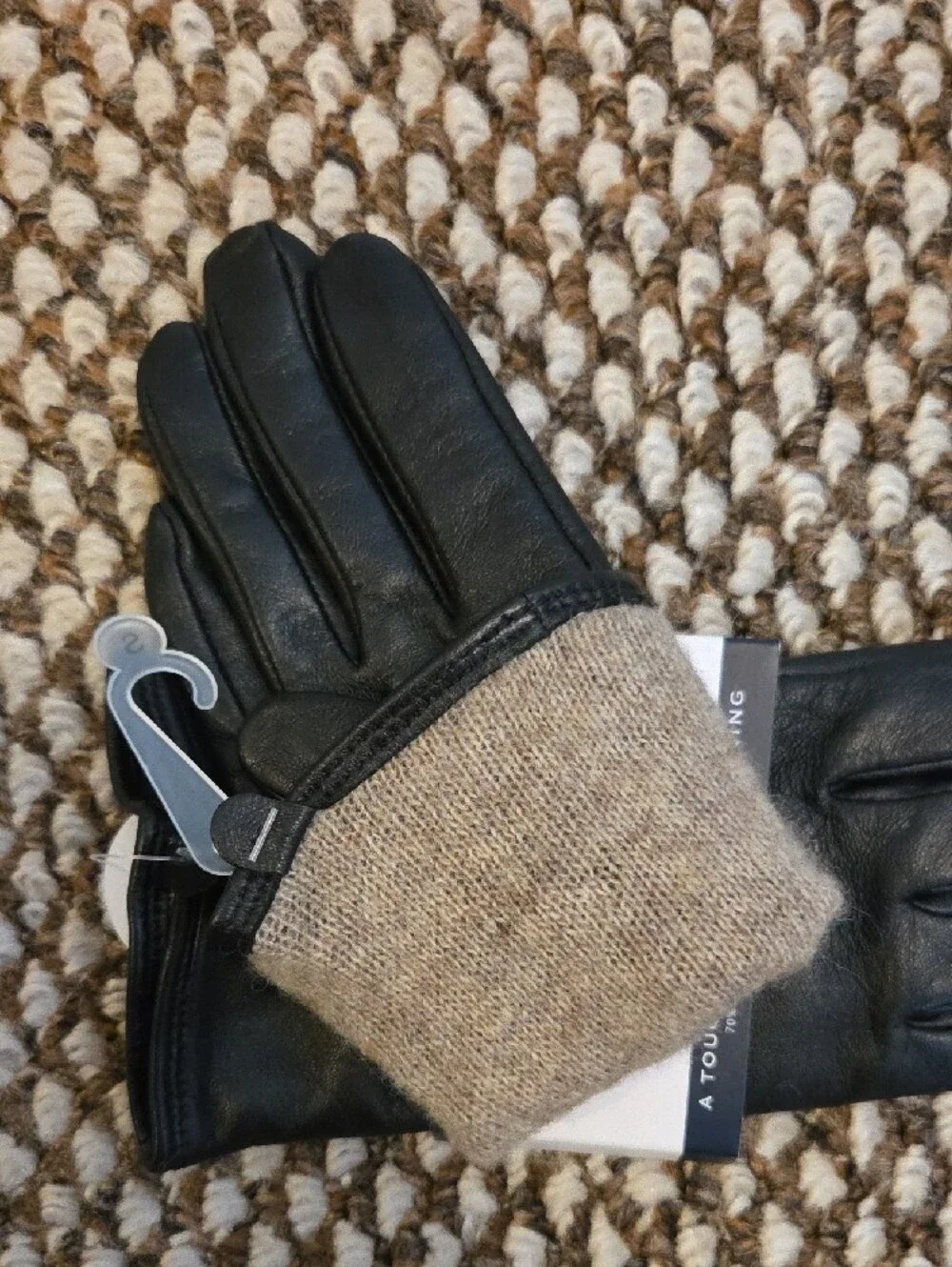 Charter Club Black Leather Touchscreen Gloves With Cashmere Lining